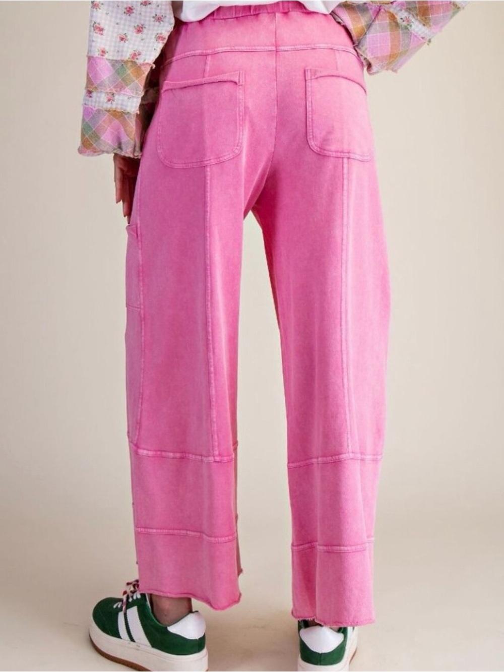 EASEL Pink Wide-Leg Drawstring Patch-Pocket Pants - Picture 3 of 3